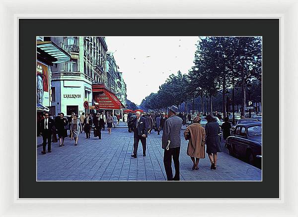 Vintage Travel Street Scene Shoppers - Framed Print