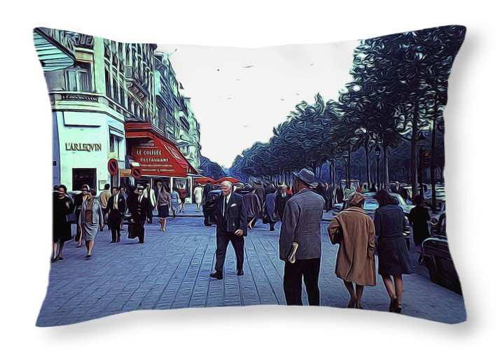 Vintage Travel Street Scene Shoppers - Throw Pillow