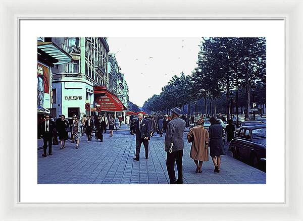 Vintage Travel Street Scene Shoppers - Framed Print