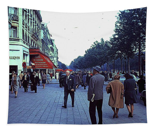 Vintage Travel Street Scene Shoppers - Tapestry