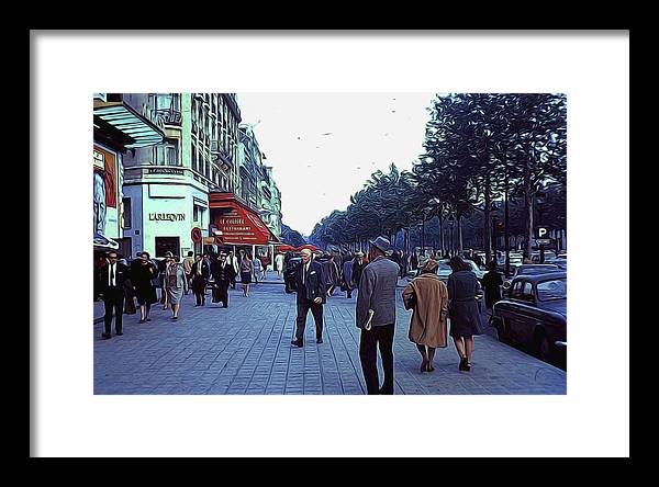 Vintage Travel Street Scene Shoppers - Framed Print
