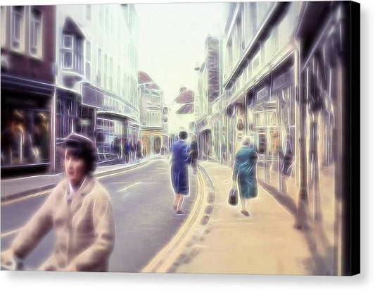 Vintage Travel Street With Bicycle Rider - Canvas Print