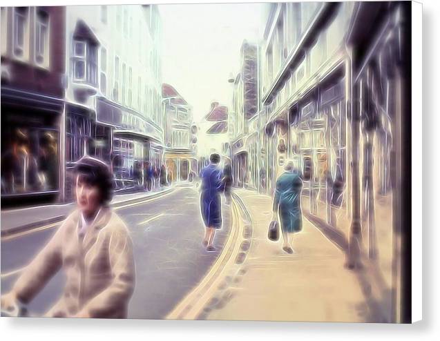 Vintage Travel Street With Bicycle Rider - Canvas Print