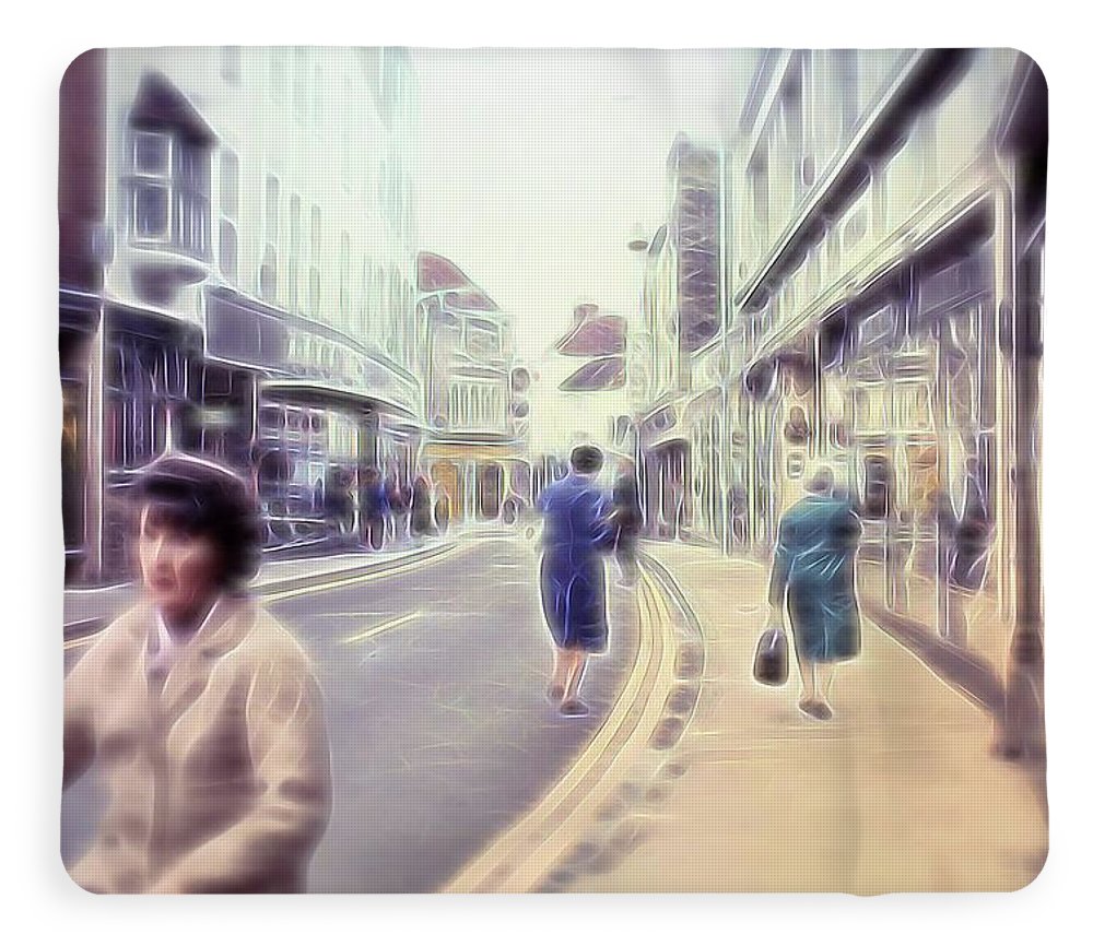 Vintage Travel Street With Bicycle Rider - Blanket