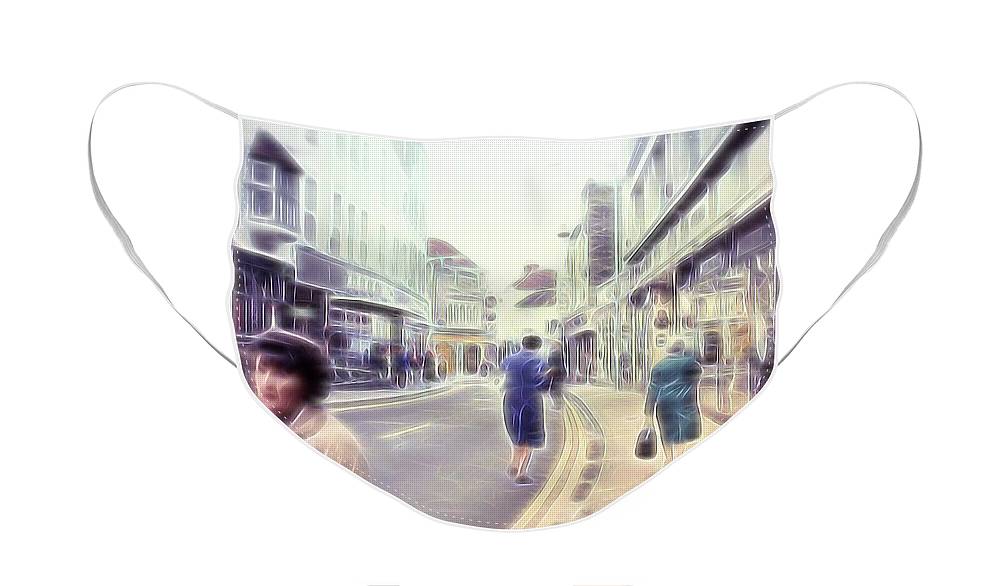 Vintage Travel Street With Bicycle Rider - Face Mask
