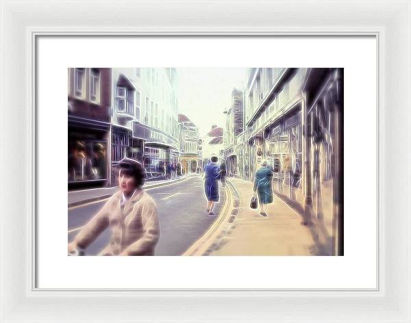 Vintage Travel Street With Bicycle Rider - Framed Print