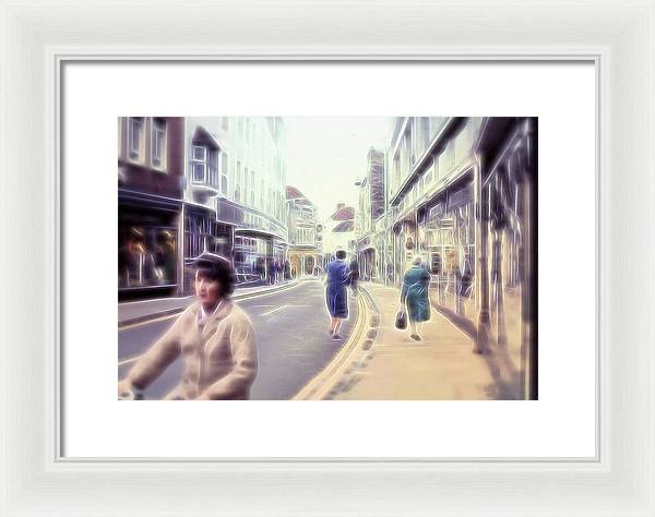 Vintage Travel Street With Bicycle Rider - Framed Print