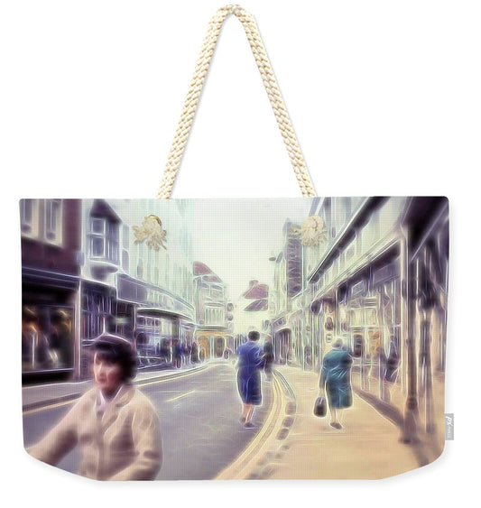 Vintage Travel Street With Bicycle Rider - Weekender Tote Bag