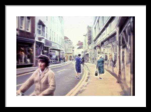 Vintage Travel Street With Bicycle Rider - Framed Print
