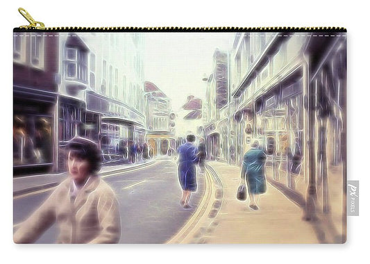 Vintage Travel Street With Bicycle Rider - Carry-All Pouch