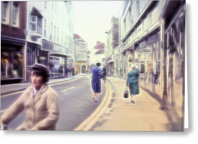 Vintage Travel Street With Bicycle Rider - Greeting Card