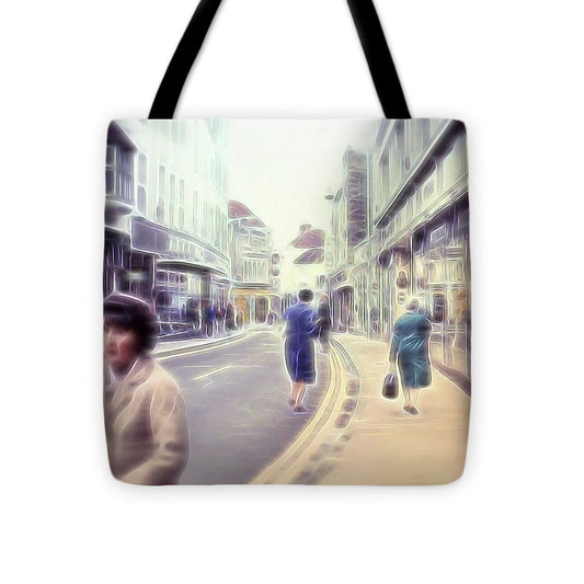 Vintage Travel Street With Bicycle Rider - Tote Bag