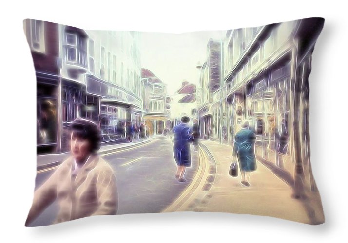 Vintage Travel Street With Bicycle Rider - Throw Pillow
