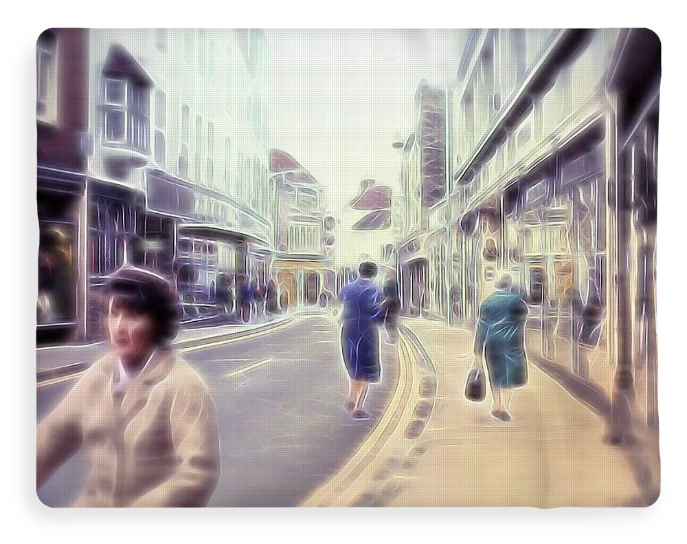 Vintage Travel Street With Bicycle Rider - Blanket