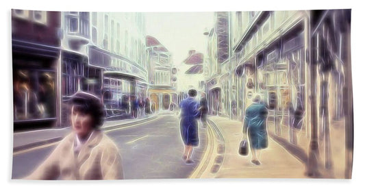Vintage Travel Street With Bicycle Rider - Beach Towel