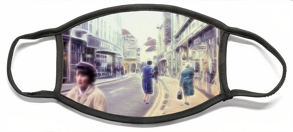 Vintage Travel Street With Bicycle Rider - Face Mask
