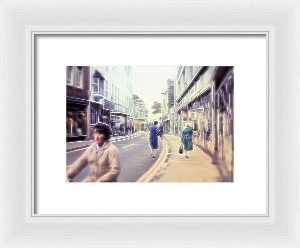 Vintage Travel Street With Bicycle Rider - Framed Print