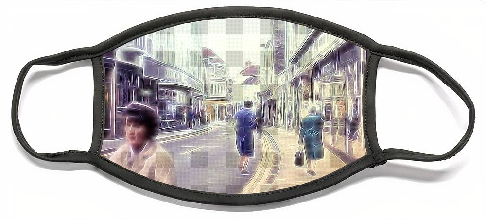 Vintage Travel Street With Bicycle Rider - Face Mask