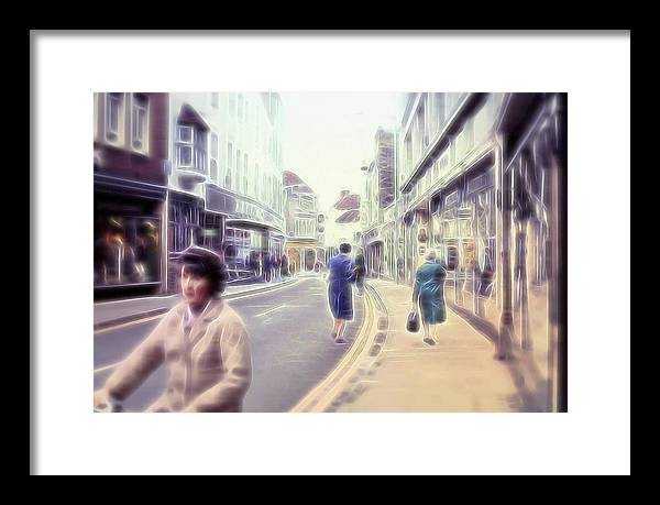 Vintage Travel Street With Bicycle Rider - Framed Print