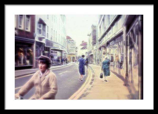 Vintage Travel Street With Bicycle Rider - Framed Print