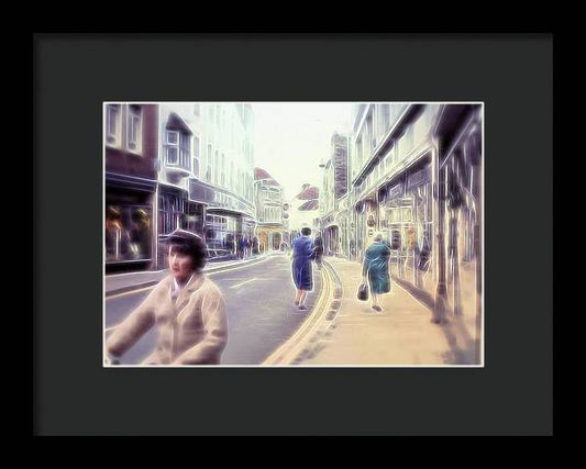 Vintage Travel Street With Bicycle Rider - Framed Print