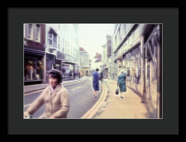 Vintage Travel Street With Bicycle Rider - Framed Print