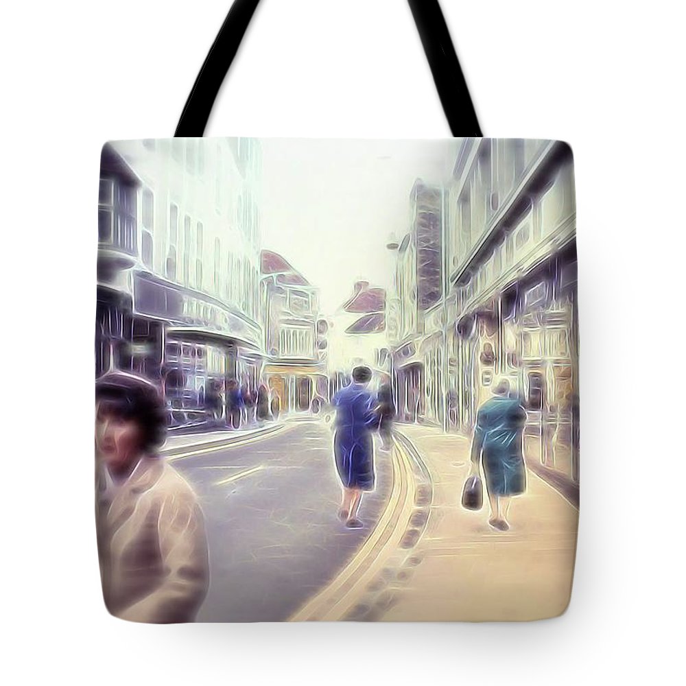 Vintage Travel Street With Bicycle Rider - Tote Bag