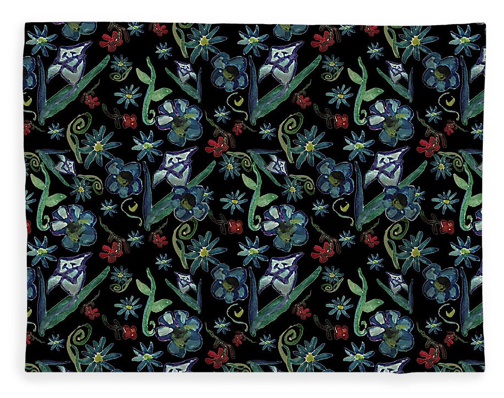 Watercolor Flowers On Black - Blanket