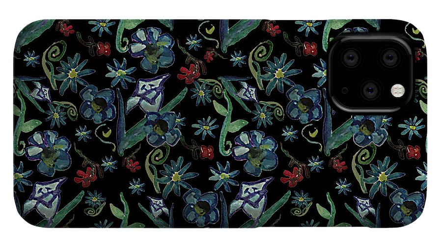Watercolor Flowers On Black - Phone Case