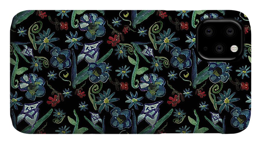 Watercolor Flowers On Black - Phone Case