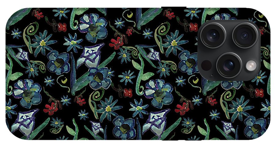Watercolor Flowers On Black - Phone Case