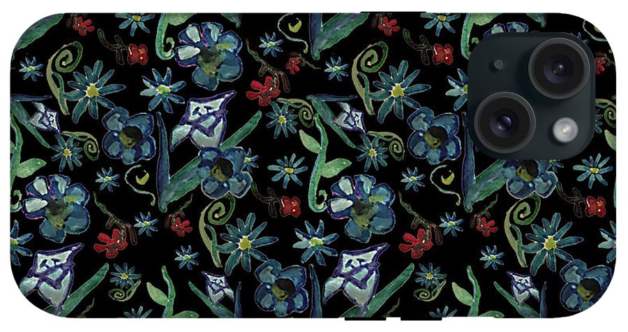 Watercolor Flowers On Black - Phone Case