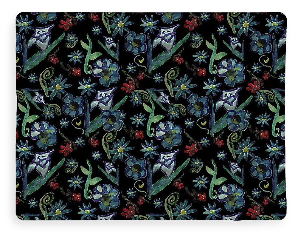 Watercolor Flowers On Black - Blanket