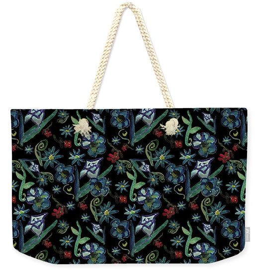 Watercolor Flowers On Black - Weekender Tote Bag