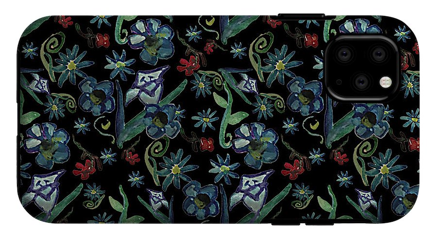 Watercolor Flowers On Black - Phone Case
