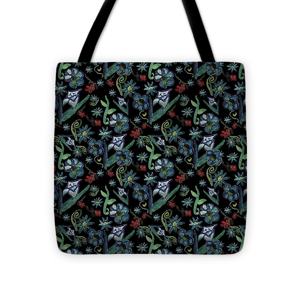 Watercolor Flowers On Black - Tote Bag
