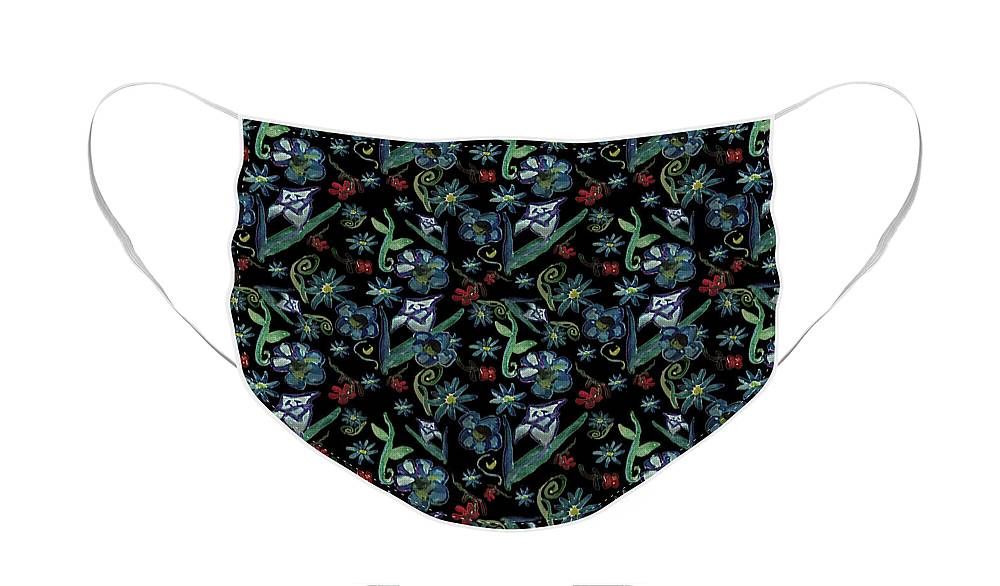 Watercolor Flowers On Black - Face Mask