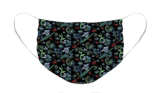 Watercolor Flowers On Black - Face Mask