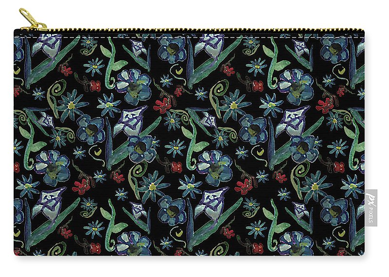 Watercolor Flowers On Black - Carry-All Pouch