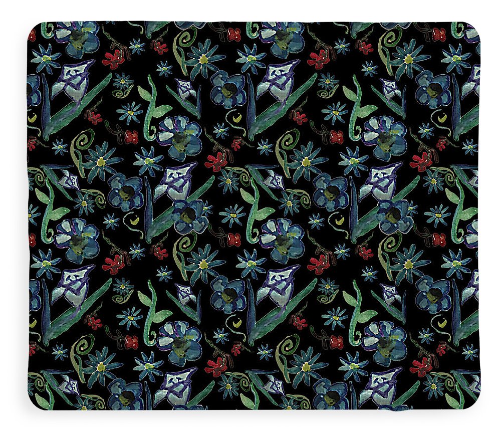 Watercolor Flowers On Black - Blanket