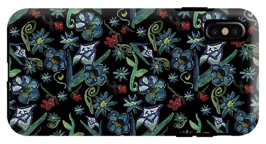 Watercolor Flowers On Black - Phone Case