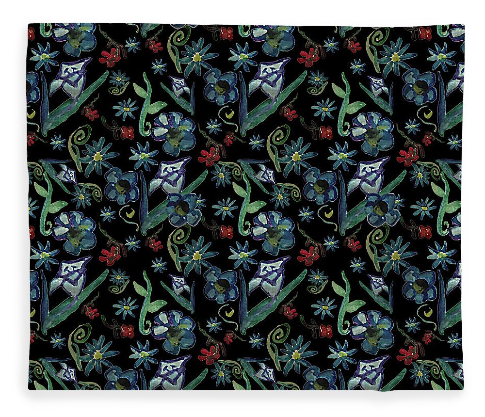 Watercolor Flowers On Black - Blanket