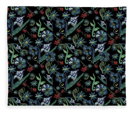 Watercolor Flowers On Black - Blanket