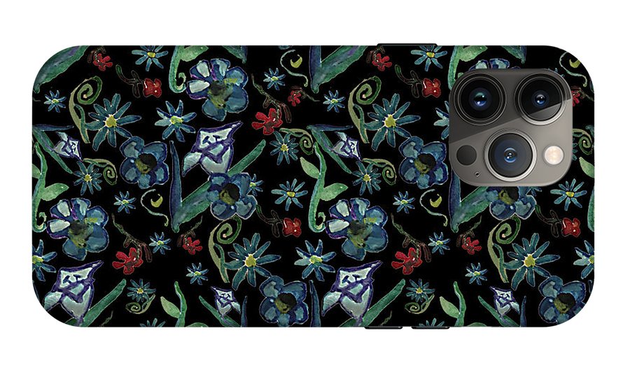 Watercolor Flowers On Black - Phone Case