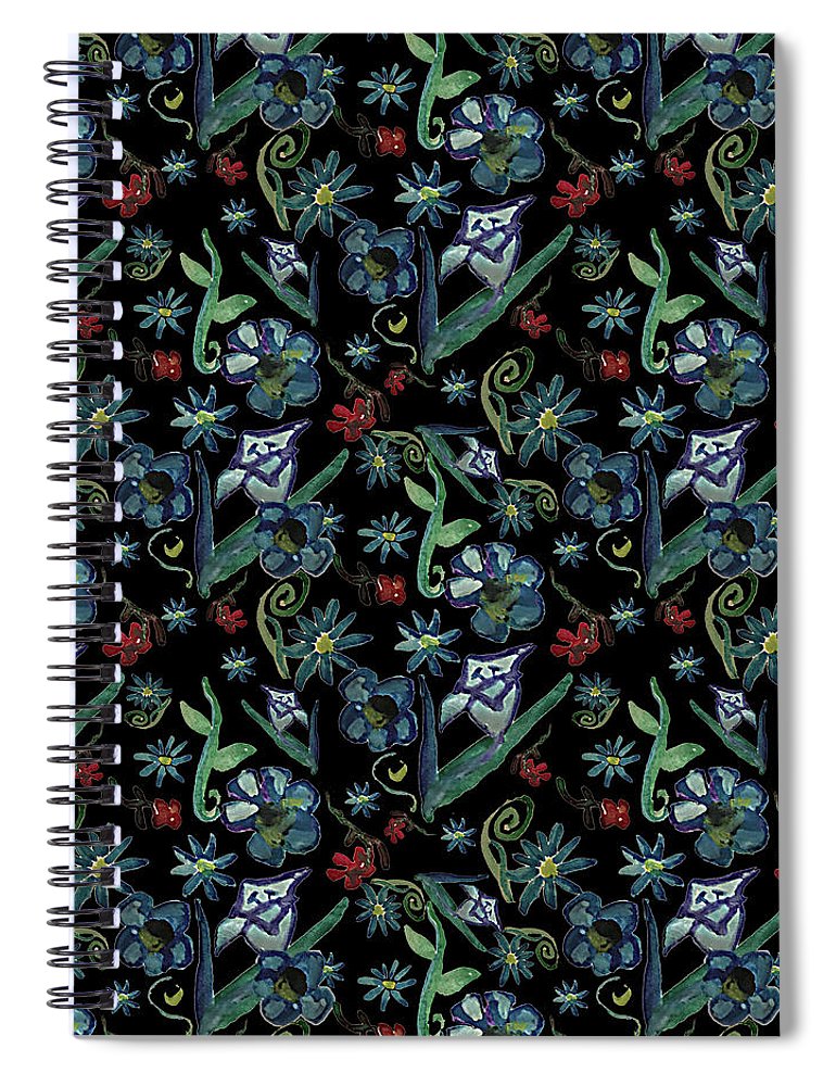 Watercolor Flowers On Black - Spiral Notebook