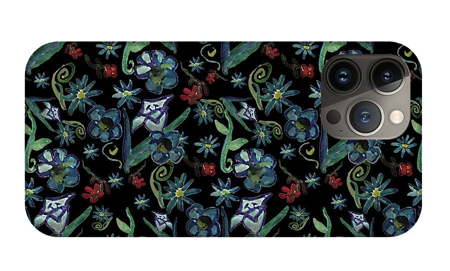 Watercolor Flowers On Black - Phone Case