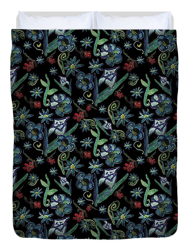 Watercolor Flowers On Black - Duvet Cover