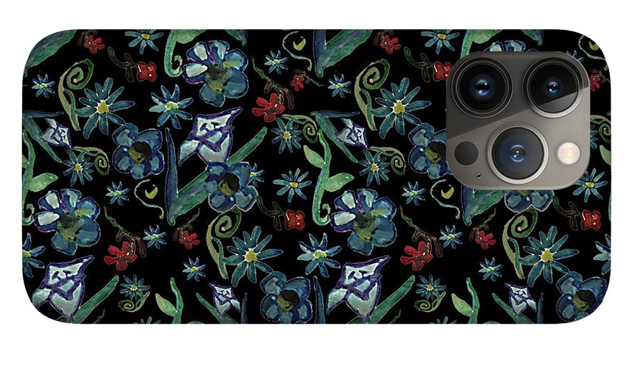 Watercolor Flowers On Black - Phone Case