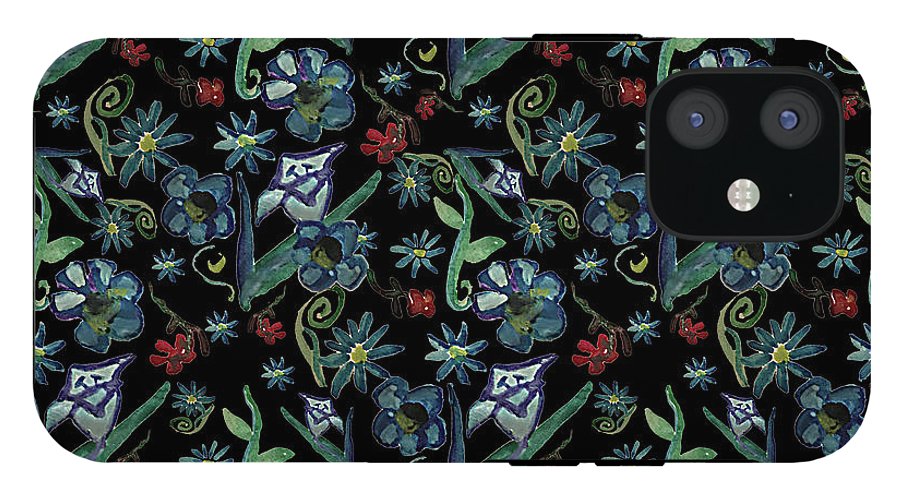 Watercolor Flowers On Black - Phone Case