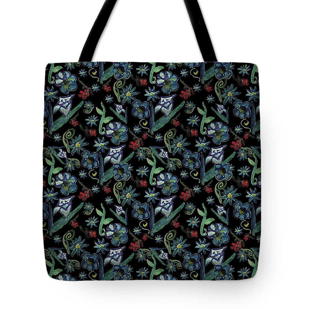 Watercolor Flowers On Black - Tote Bag